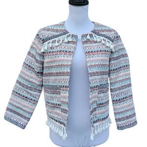 JACK BB Dakota Blazer Tassel Trim Jacket Size M Embroidered Striped Fringe Med